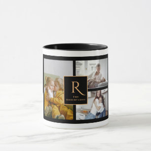 Custom 3 Family Foto Collage Monogram Weihnachten Tasse