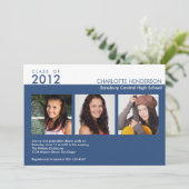 Custom 3 Foto Blue Abschluss-Einladungsklasse Einladung (Stehend Vorderseite)