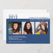 Custom 3 Foto Blue Abschluss-Einladungsklasse Einladung (Vorne/Hinten)