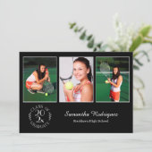Custom 3 Foto Chic Emblem Black Graduation Party Einladung (Stehend Vorderseite)