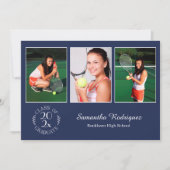 Custom 3 Foto Chic Emblem Navy Graduation Party Einladung (Vorderseite)