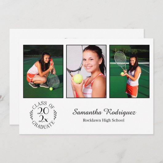 Custom 3 Foto Chic Emblem White Graduation Party Einladung (Vorne/Hinten)