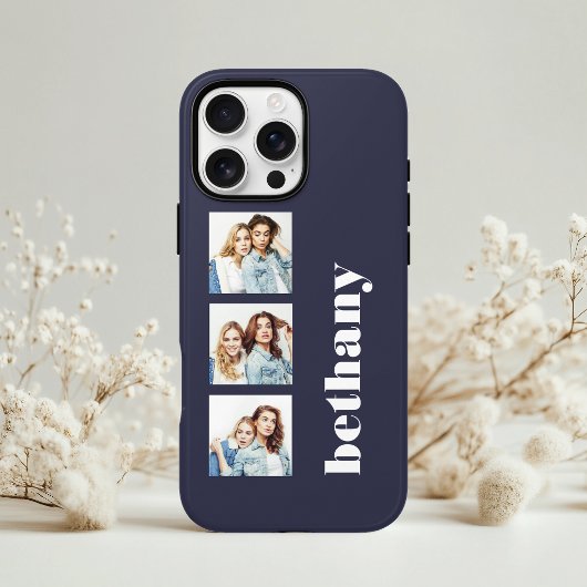 Custom 3-Foto Chunky Monogram Dark Navy Blue Case-Mate iPhone Hülle