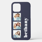 Custom 3-Foto Chunky Monogram Dark Navy Blue Case-Mate iPhone Hülle (Rückseite)
