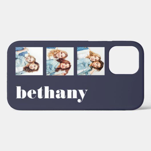 Custom 3-Foto Chunky Monogram Dark Navy Blue Case-Mate iPhone Hülle (Rückseite (Horizontal))