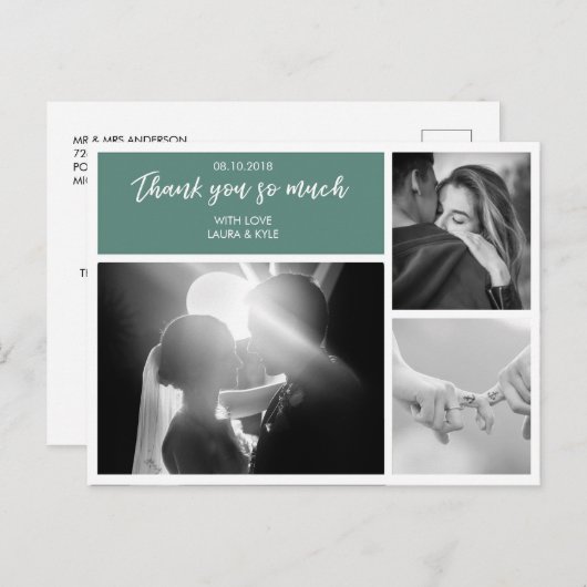 Custom 3 Foto Collage Emerald Wedding Vielen Dank Postkarte (Vorne/Hinten)