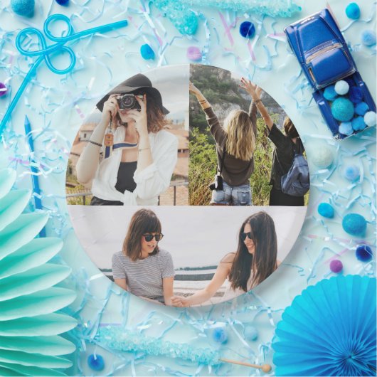 Custom 3 Foto Collage Paper Plate Pappteller (Party)