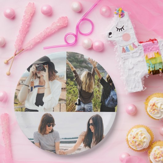 Custom 3 Foto Collage Paper Plate Pappteller (Party)