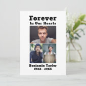 Custom 3 Foto für immer in unserem Herzen Schwarz- Dankeskarte (Stehend Vorderseite)