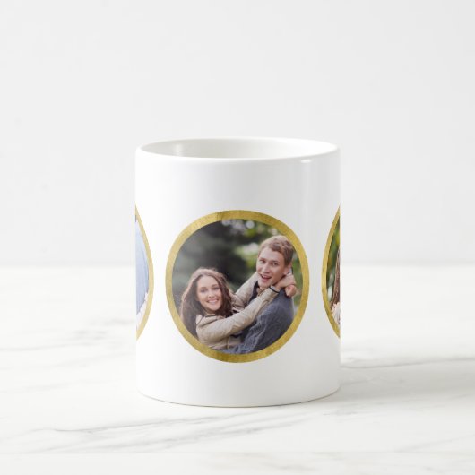 Custom 3 Foto Imitate Gold Round Border Kaffeetasse (Mittel)