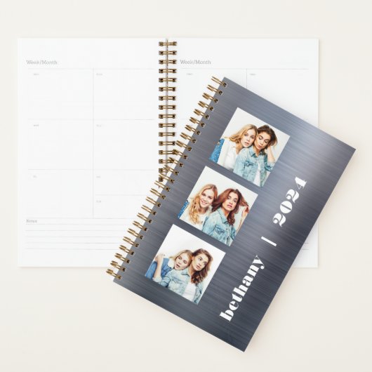 Custom 3-Foto Silber Brushed Metal 2024 Planer (Anzeige)