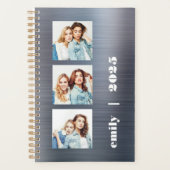 Custom 3-Foto Silber Brushed Metal 2025 Planer (Vorderseite)