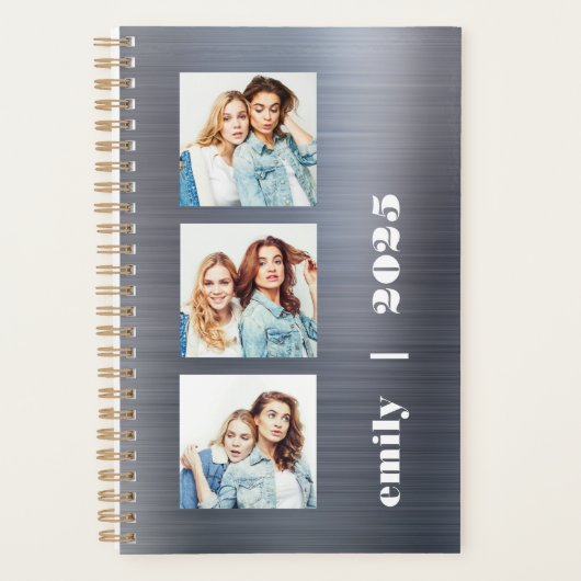 Custom 3-Foto Silber Brushed Metal 2025 Planer (Vorderseite)