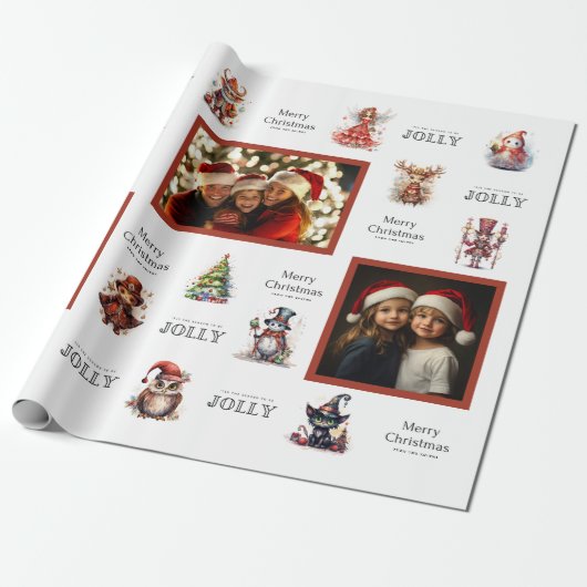 Custom 3 Foto Weihnachtszeichen Wrapping Paper Geschenkpapier (Ungerollt)