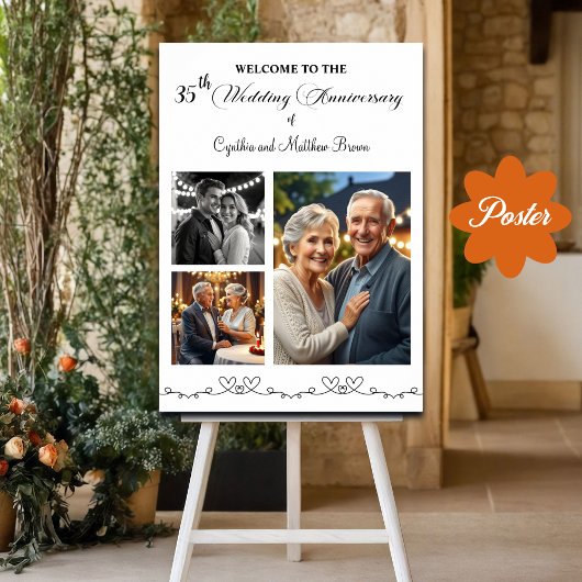 Custom 3 Fotos 35. Hochzeitstag Begrüßung Poster