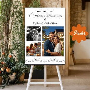 Custom 3 Fotos 3. Hochzeitstag Willkommen Poster