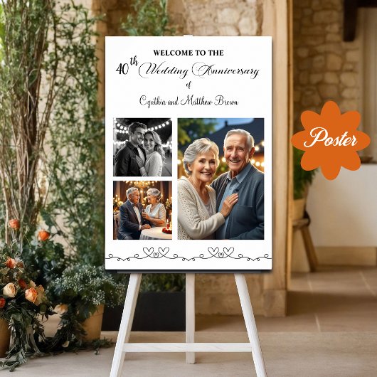 Custom 3 Fotos 40. Hochzeitstag Begrüßung Poster