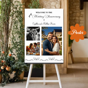 Custom 3 Fotos 4. Hochzeitstag Begrüßung Poster