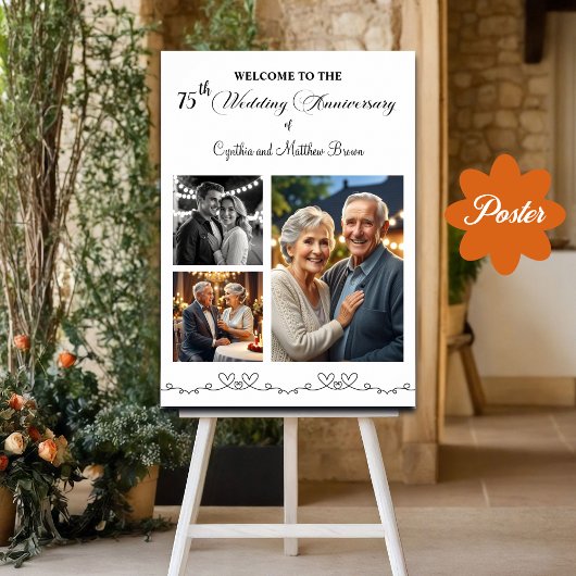 Custom 3 Fotos 75. Hochzeitstag Begrüßung Poster