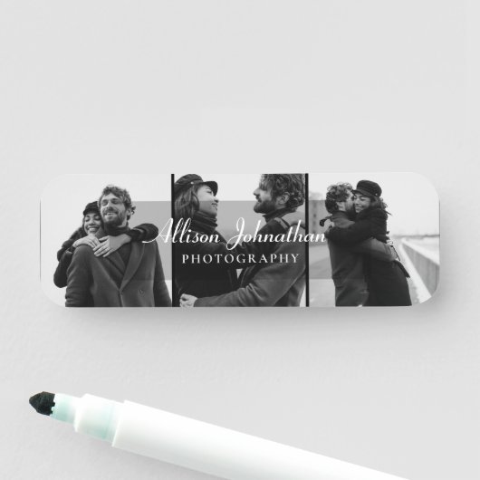 Custom 3 Fotos moderne Skriptfotografie Namensschild (Beispiel)