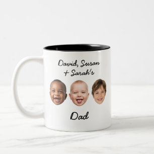 Custom 3 Kids Faces & Names Personalisierter Vater Zweifarbige Tasse