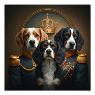 Custom 3 Pets Portrait: Royal Dog Portrait. Fotodruck