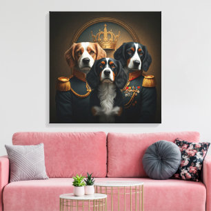 Custom 3 Pets Portrait: Royal Dog Portrait. Leinwanddruck