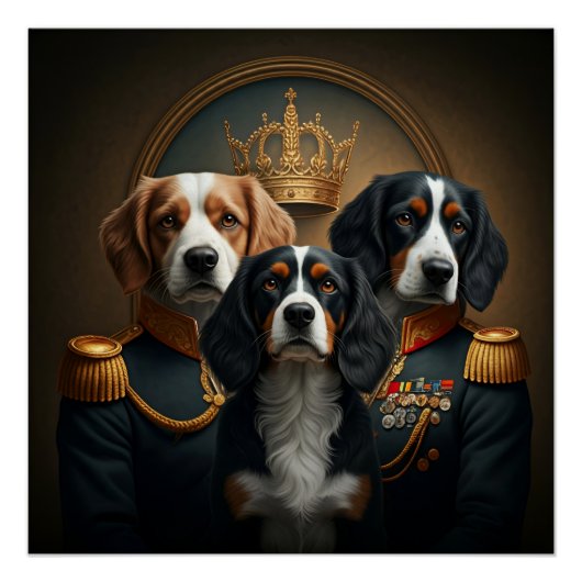 Custom 3 Pets Portrait: Royal Dog Portrait. Poster (Vorderseite)