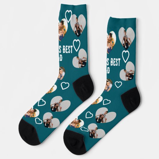 Custom 3 Photo Hearts Collage Best Dad Ever Socken (Linkes Detail)