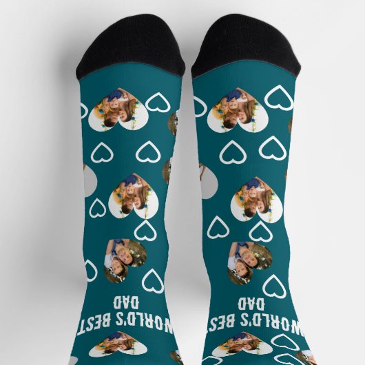 Custom 3 Photo Hearts Collage Best Dad Ever  Socken (Oben)