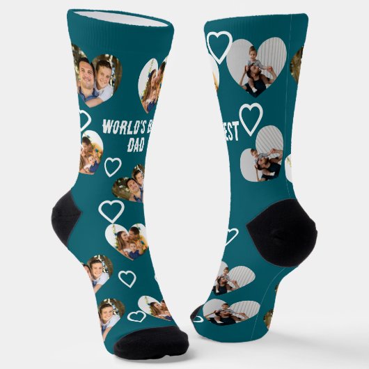 Custom 3 Photo Hearts Collage Best Dad Ever Socken (Gewinkelt)