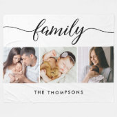 Custom 3 Photos Modern Script Family Name Fleecedecke (Vorderseite (Horizontal))