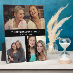 Custom 3 Sections Family Foto Collage Black Frame Fotoplatte