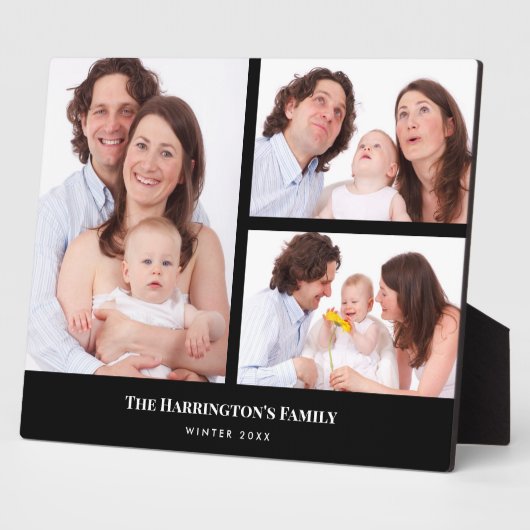 Custom 3 Sections Family Foto Collage Black Frame Fotoplatte (Seite)