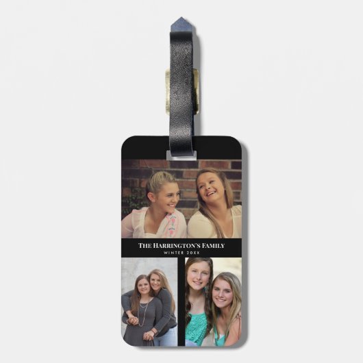 Custom 3 Sections Family Foto Collage Black Frame Gepäckanhänger (Rückseite vertikal)