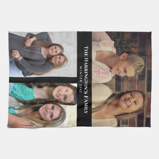 Custom 3 Sections Family Foto Collage Black Frame Geschirrtuch (Horizontal)