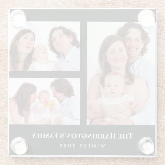 Custom 3 Sections Family Foto Collage Black Frame Glasuntersetzer (Rückseite)