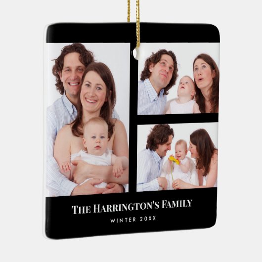 Custom 3 Sections Family Foto Collage Black Frame Keramikornament (Rechts)