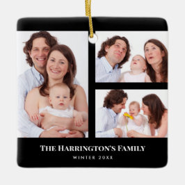 Custom 3 Sections Family Foto Collage Black Frame Keramikornament