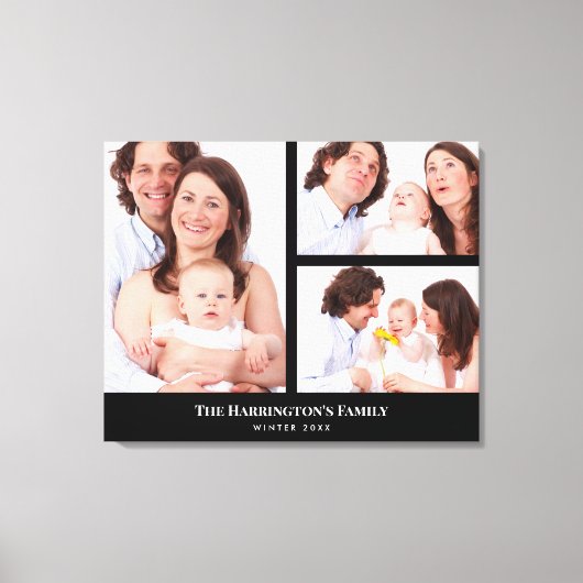 Custom 3 Sections Family Foto Collage Black Frame Leinwanddruck (Vorderseite)
