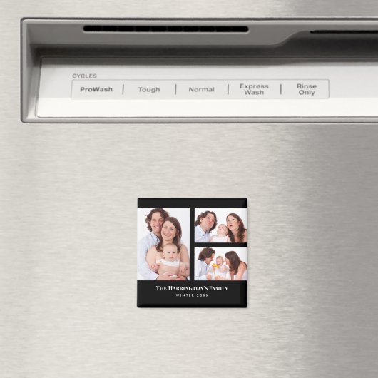 Custom 3 Sections Family Foto Collage Black Frame Magnet (In Situ (Geschirrspüler))