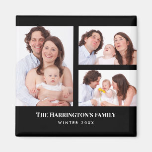 Custom 3 Sections Family Foto Collage Black Frame Magnet