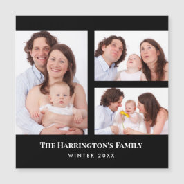 Custom 3 Sections Family Foto Collage Black Frame Magnetkarte