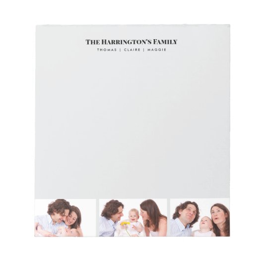 Custom 3 Sections Family Foto Collage Black Frame Notizblock (Vorderseite)