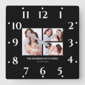 Custom 3 Sections Family Foto Collage Black Frame Quadratische Wanduhr (Vorderseite)