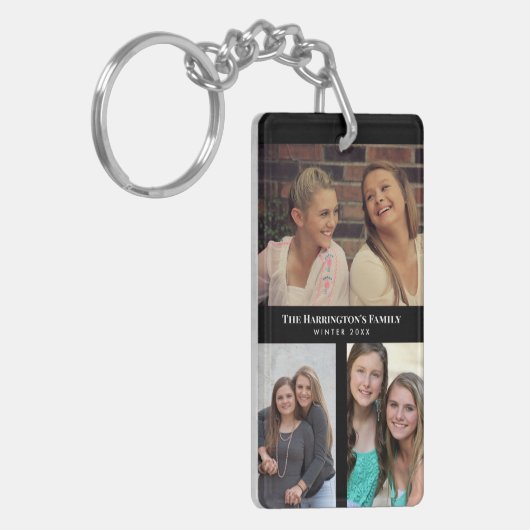 Custom 3 Sections Family Foto Collage Black Frame Schlüsselanhänger (Vorderseite links)