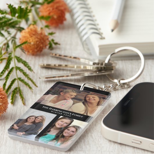 Custom 3 Sections Family Foto Collage Black Frame Schlüsselanhänger (Vorderseite rechts)