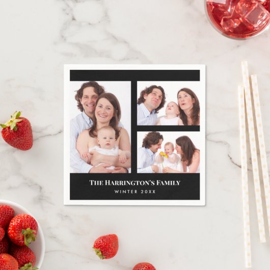 Custom 3 Sections Family Foto Collage Black Frame Serviette (Beispiel)