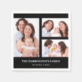Custom 3 Sections Family Foto Collage Black Frame Serviette (Vorderseite)