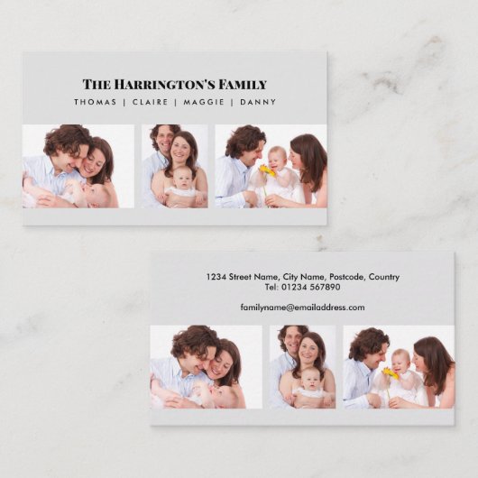 Custom 3 Sections Family Foto Collage Black Frame Visitenkarte (Vorne/Hinten)